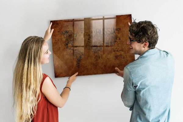 Lavagna magnetica scrivibile Una mappa del mondo con ricordi personali