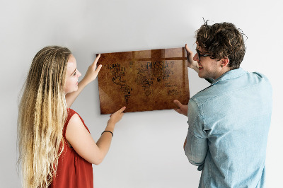 Lavagna magnetica scrivibile Una mappa del mondo con ricordi personali