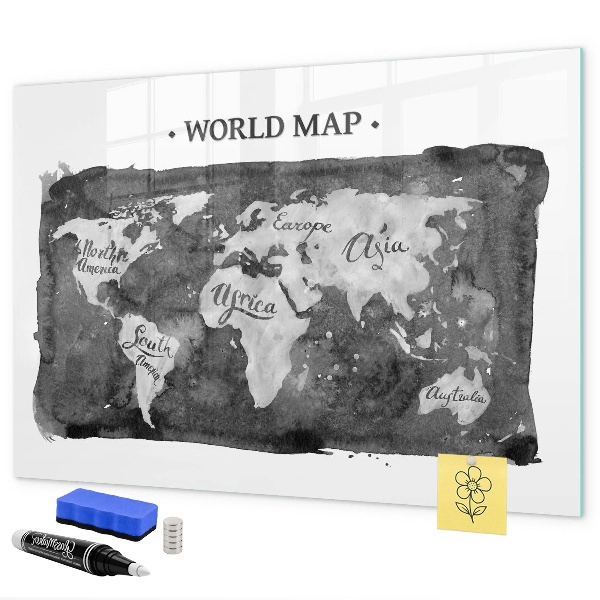 Lavagna magnetica con pennarelli Mappa del mondo con indicazione delle posizioni delle foto