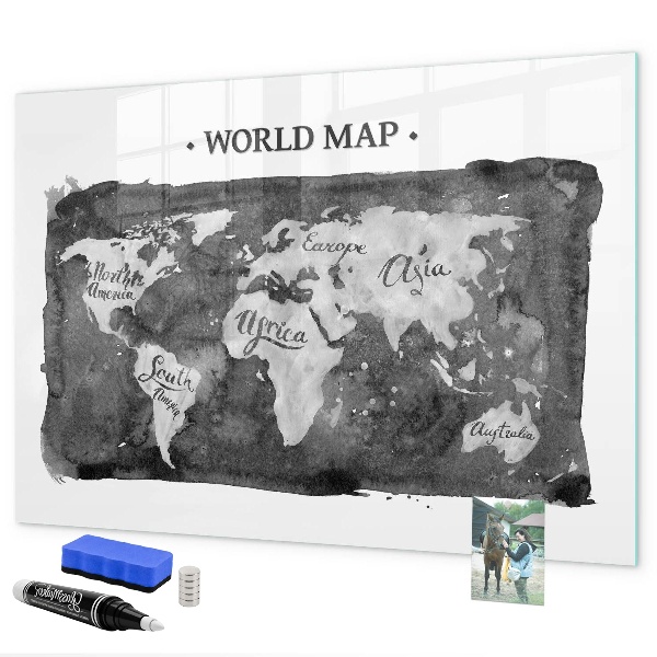 Lavagna magnetica con pennarelli Mappa del mondo con indicazione delle posizioni delle foto