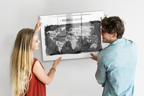 Lavagna magnetica con pennarelli Mappa del mondo con indicazione delle posizioni delle foto
