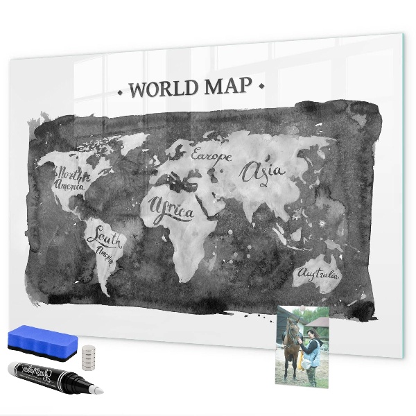 Lavagna magnetica con pennarelli Mappa del mondo con indicazione delle posizioni delle foto