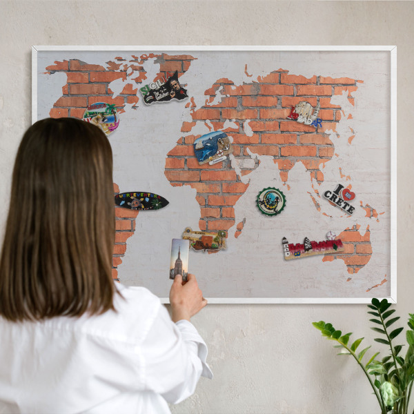 Lavagna magnetica da parete per calamite di colore bianco Mappa dei mattoni