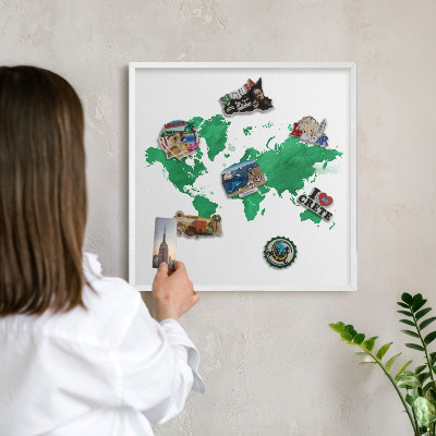 Lavagna magnetica da parete per calamite di colore bianco Mappa verde