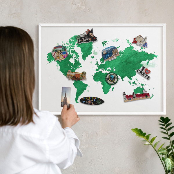 Lavagna magnetica da parete per calamite di colore bianco Mappa verde