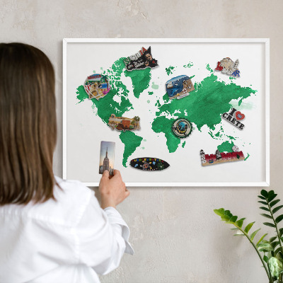 Lavagna magnetica da parete per calamite di colore bianco Mappa verde