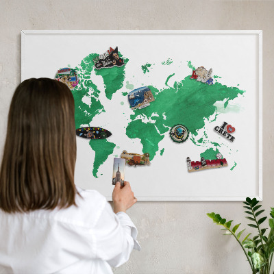 Lavagna magnetica da parete per calamite di colore bianco Mappa verde
