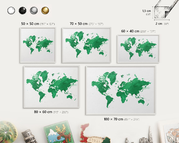 Lavagna magnetica da parete per calamite di colore bianco Mappa verde