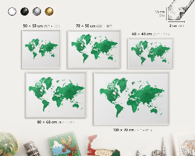 Lavagna magnetica da parete per calamite di colore bianco Mappa verde