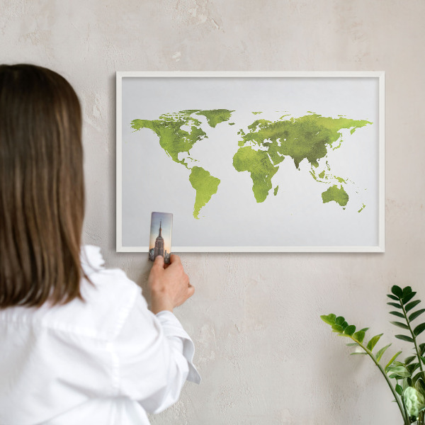 Lavagna magnetica stampata per calamite con cornice bianca Mappa verde