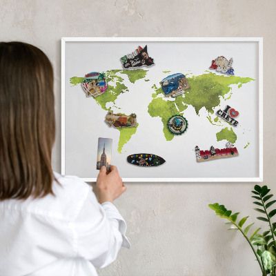 Lavagna magnetica stampata per calamite con cornice bianca Mappa verde