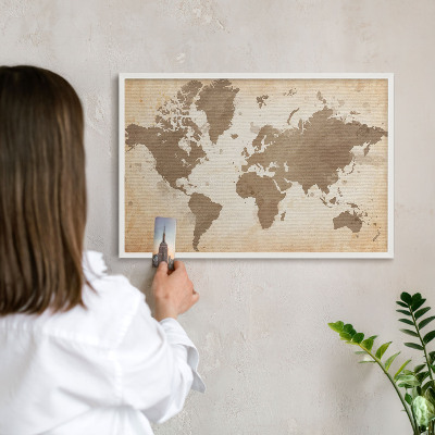 Lavagna magnetica da parete per calamite di colore bianco Mappa del mondo