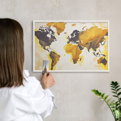 Lavagna magnetica da parete per calamite di colore bianco Mappa del mondo