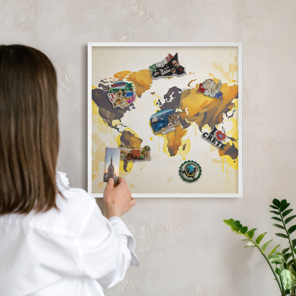 Lavagna magnetica da parete per calamite di colore bianco Mappa del mondo