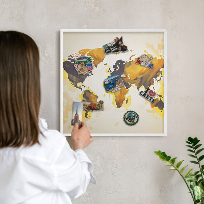 Lavagna magnetica da parete per calamite di colore bianco Mappa del mondo