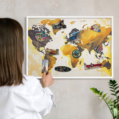 Lavagna magnetica da parete per calamite di colore bianco Mappa del mondo
