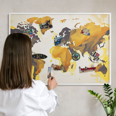 Lavagna magnetica da parete per calamite di colore bianco Mappa del mondo