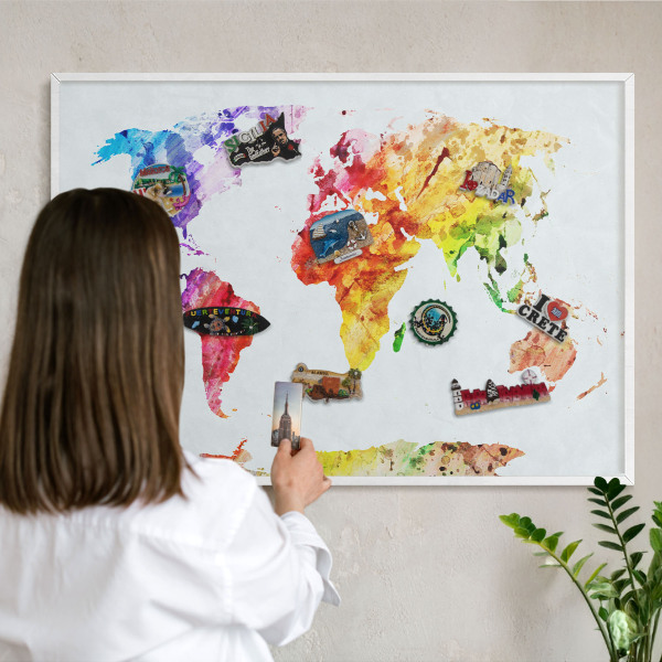 Lavagna magnetica da parete per calamite di colore bianco Mappa a colori