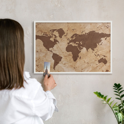 Lavagna magnetica da parete per calamite di colore bianco Mappa del mondo