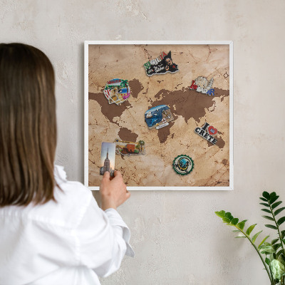 Lavagna magnetica da parete per calamite di colore bianco Mappa del mondo