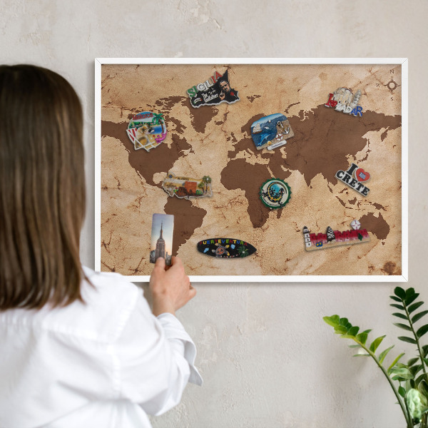 Lavagna magnetica da parete per calamite di colore bianco Mappa del mondo