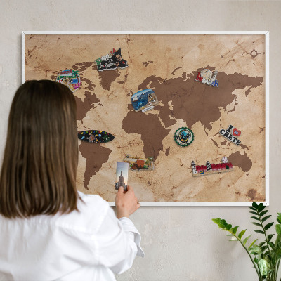 Lavagna magnetica da parete per calamite di colore bianco Mappa del mondo