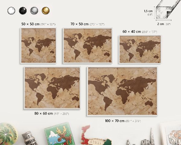 Lavagna magnetica da parete per calamite di colore bianco Mappa del mondo