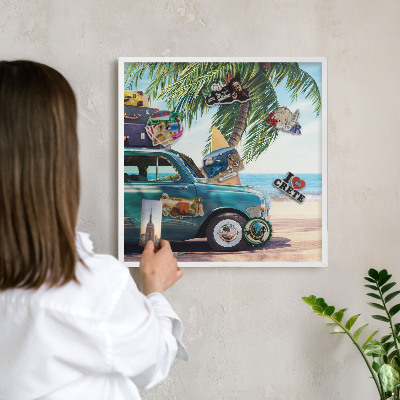 Lavagna magnetica stampata per calamite con cornice bianca Pace delle vacanze