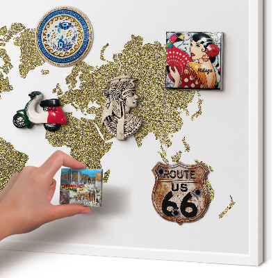 Lavagna magnetica stampata per calamite con cornice bianca Mappa del mondo
