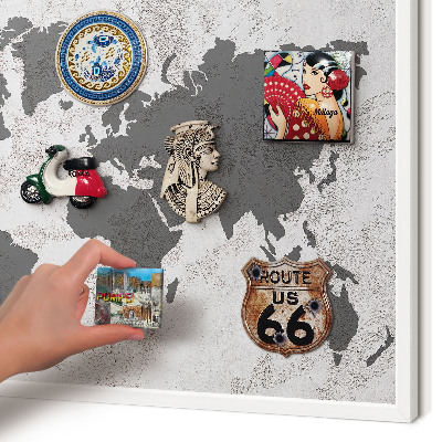 Lavagna magnetica da parete per calamite di colore bianco Mappa del mondo