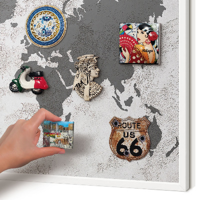 Lavagna magnetica da parete per calamite di colore bianco Mappa del mondo