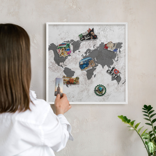 Lavagna magnetica da parete per calamite di colore bianco Mappa del mondo