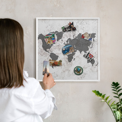 Lavagna magnetica da parete per calamite di colore bianco Mappa del mondo