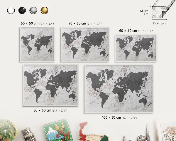 Lavagna magnetica da parete per calamite di colore bianco Mappa del mondo