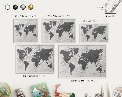 Lavagna magnetica da parete per calamite di colore bianco Mappa del mondo