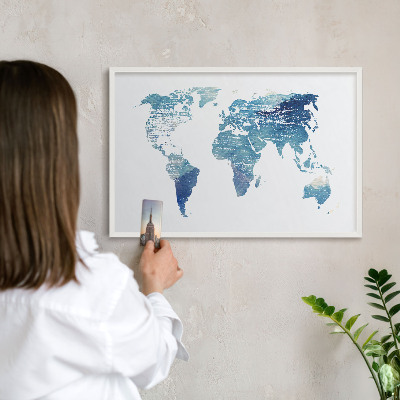 Lavagna magnetica da parete per calamite di colore bianco Mappa ad acquerello