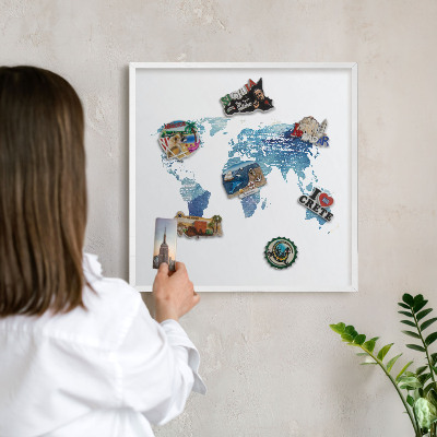 Lavagna magnetica da parete per calamite di colore bianco Mappa ad acquerello
