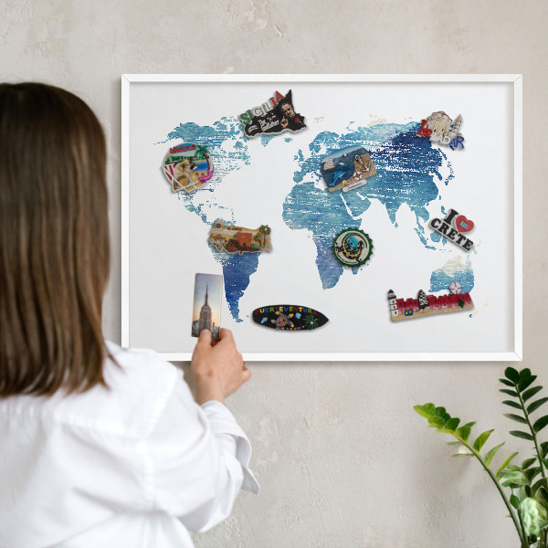 Lavagna magnetica da parete per calamite di colore bianco Mappa ad acquerello