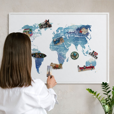 Lavagna magnetica da parete per calamite di colore bianco Mappa ad acquerello