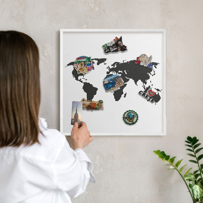 Lavagna magnetica da parete per calamite di colore bianco Mappa del mondo