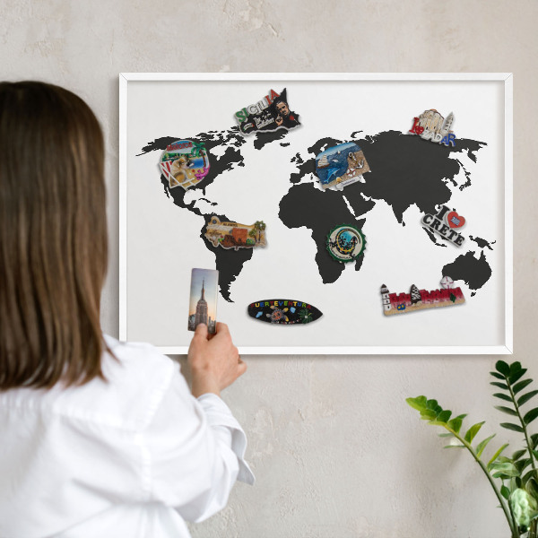 Lavagna magnetica da parete per calamite di colore bianco Mappa del mondo