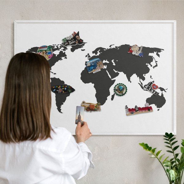 Lavagna magnetica da parete per calamite di colore bianco Mappa del mondo