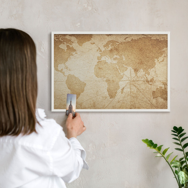 Lavagna magnetica da parete per calamite di colore bianco Vecchia mappa