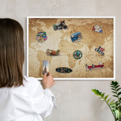 Lavagna magnetica da parete per calamite di colore bianco Vecchia mappa