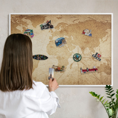 Lavagna magnetica da parete per calamite di colore bianco Vecchia mappa