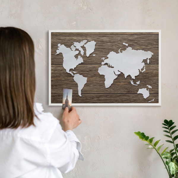 Lavagna magnetica da parete per calamite di colore bianco Mappa in legno