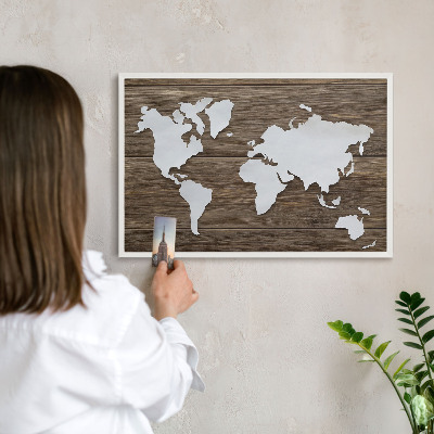 Lavagna magnetica da parete per calamite di colore bianco Mappa in legno