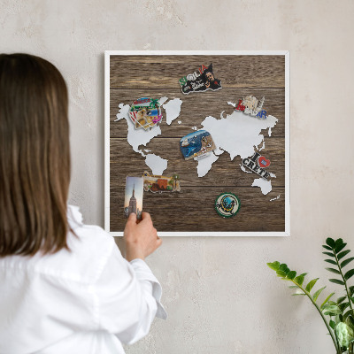 Lavagna magnetica da parete per calamite di colore bianco Mappa in legno