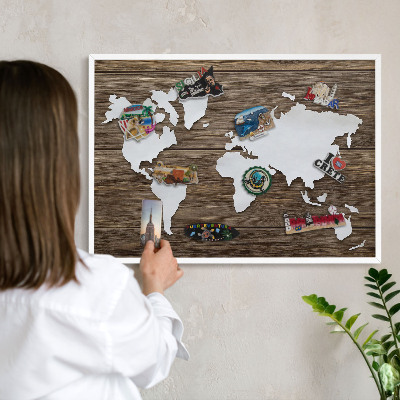 Lavagna magnetica da parete per calamite di colore bianco Mappa in legno