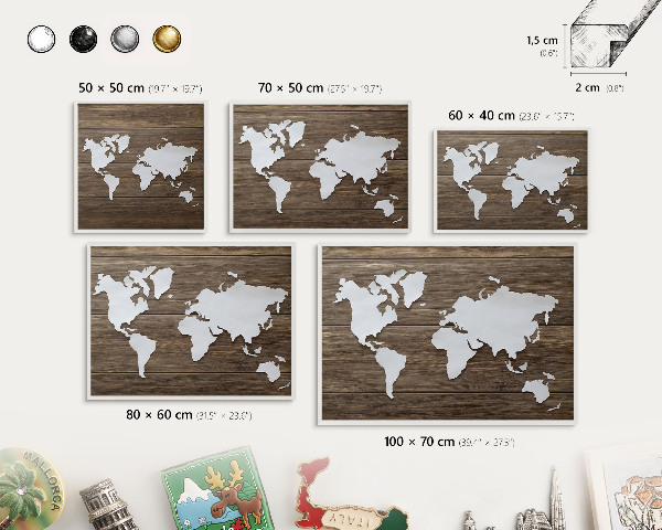 Lavagna magnetica da parete per calamite di colore bianco Mappa in legno
